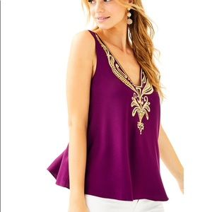 Lilly Pulitzer | Purple Gold Embroidered Owen Top